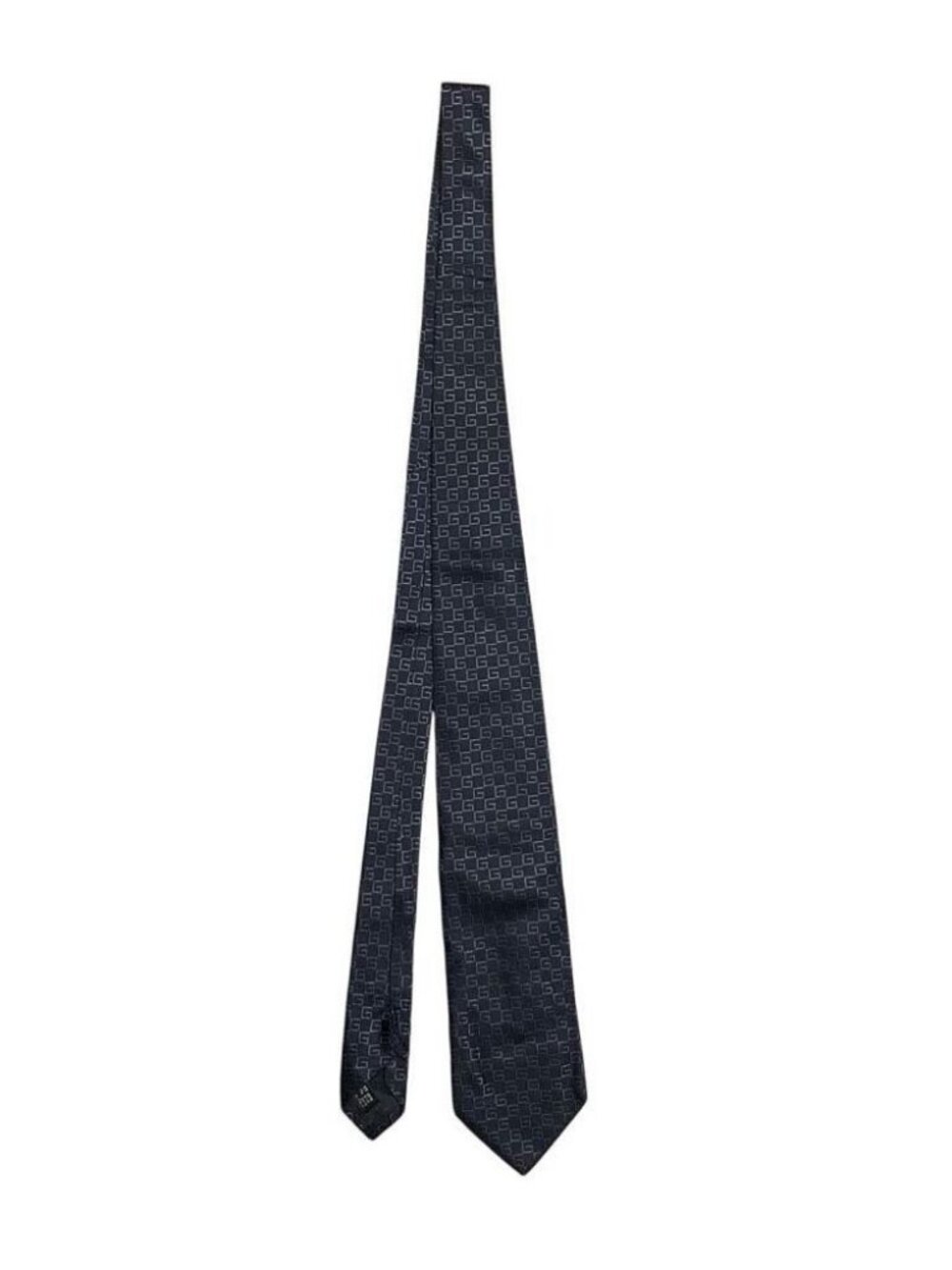Vintage Gucci Mens Navy Blue 100% Silk Designer Pointed Neck Tie G Pattern